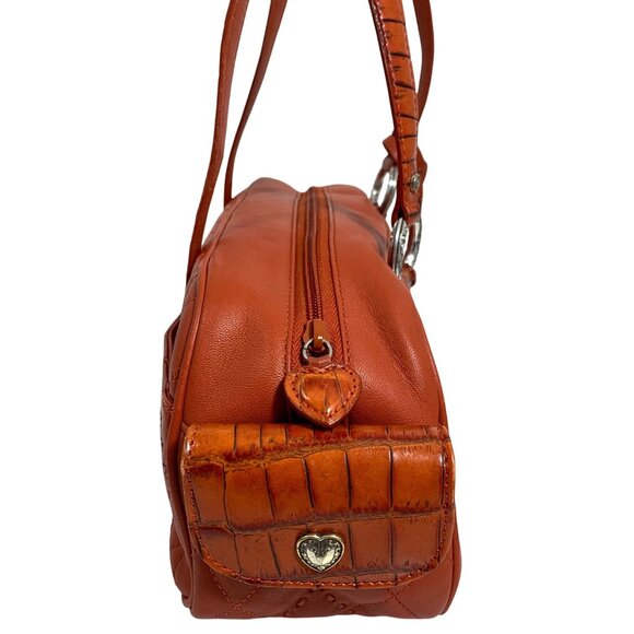 BRIGHTON Orange Leather Puffy Quilted Handbag Side Pockets, Wallet, Dustbag EUC - Picture 10 of 16